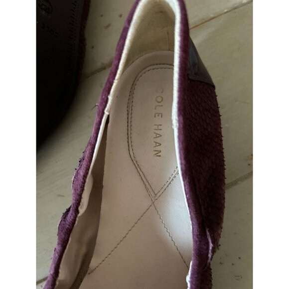 Cole Haan Ballet Flats Purple Color Quilted Suede Leather Gold Bow Size 9.5 - Picture 10 of 12